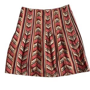 Loft 100% Cotton A Line Skirt Regal Pattern Block Pleats SZ 8
